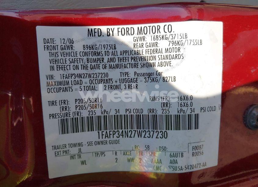 Photo 9 of 2007 Ford Focus S/SE/SES (VIN 1FAFP34N27W237230)