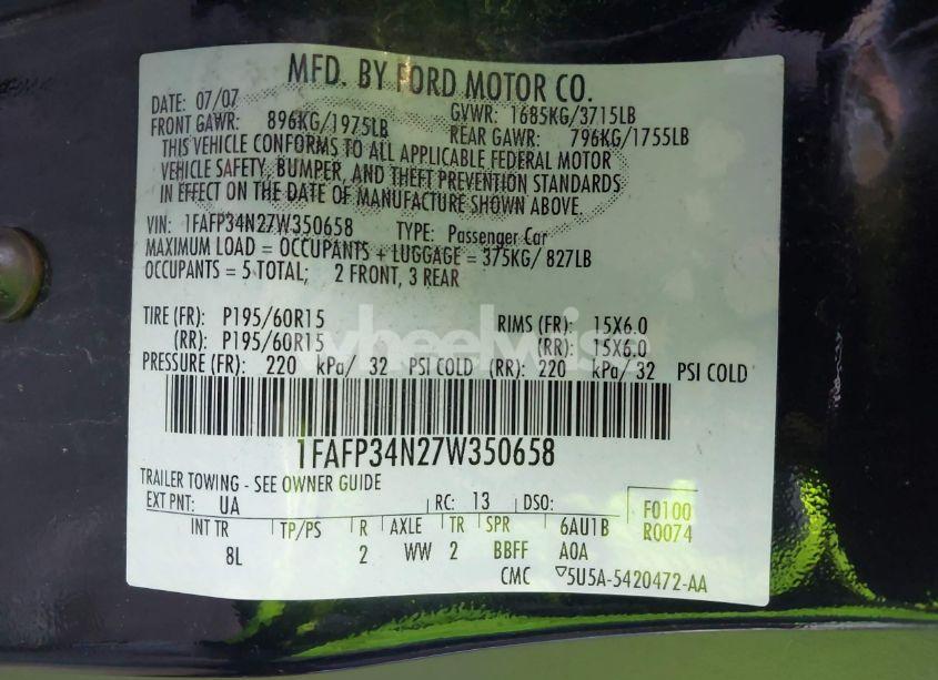 Photo 9 of 2007 Ford Focus S/SE/SES (VIN 1FAFP34N27W350658)