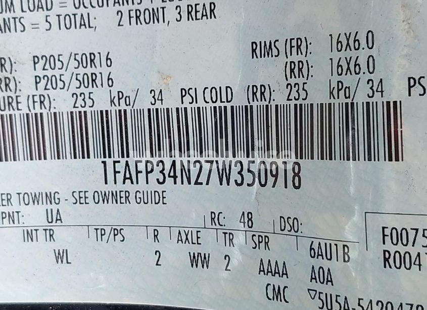 Photo 9 of 2007 Ford Focus S/SE/SES (VIN 1FAFP34N27W350918)