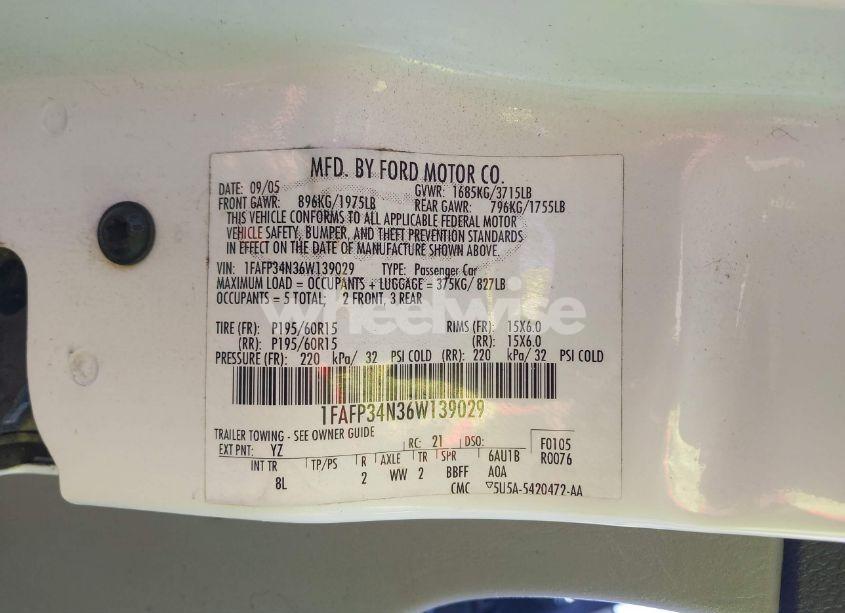 Photo 9 of 2006 Ford Focus ZX4 (VIN 1FAFP34N36W139029)