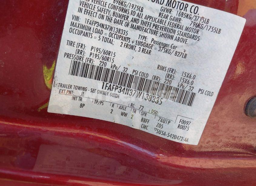 Photo 9 of 2007 Ford Focus S/SE/SES (VIN 1FAFP34N37W138335)