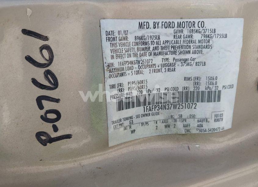 Photo 9 of 2007 Ford Focus S/SE/SES (VIN 1FAFP34N37W251072)