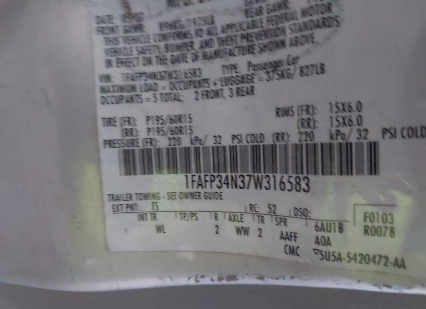 Photo 9 of 2007 Ford Focus S/SE/SES (VIN 1FAFP34N37W316583)