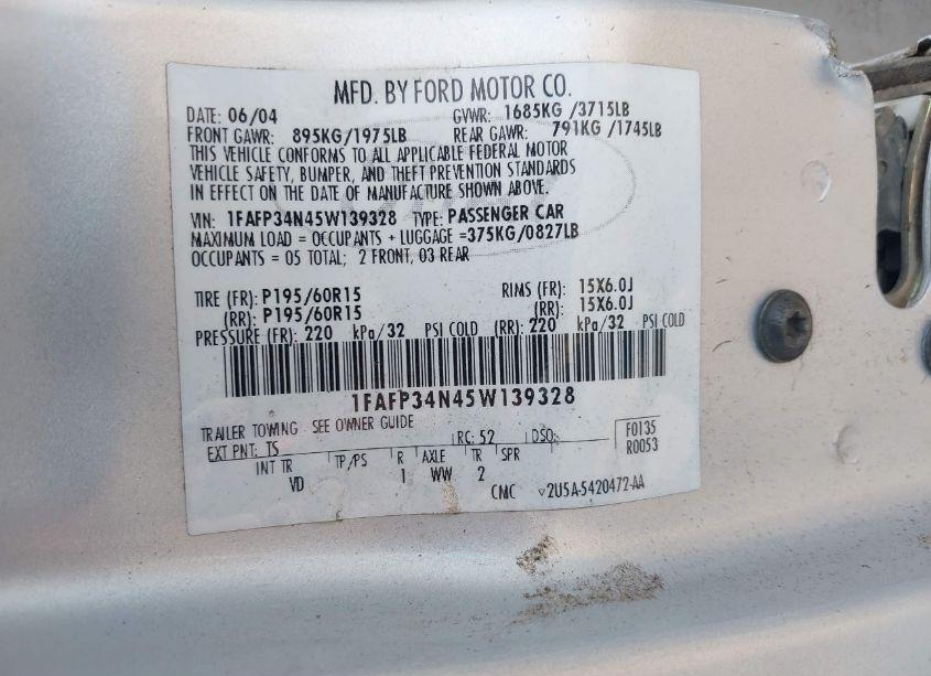 Photo 9 of 2005 Ford Focus ZX4 (VIN 1FAFP34N45W139328)
