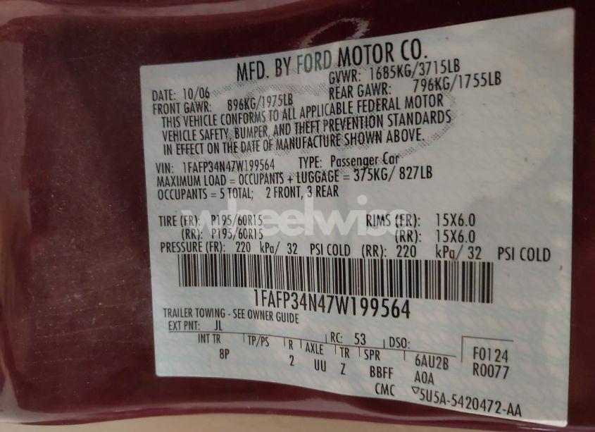 Photo 9 of 2007 Ford Focus S/SE/SES (VIN 1FAFP34N47W199564)