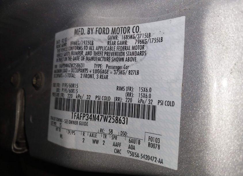 Photo 9 of 2007 Ford Focus S/SE/SES (VIN 1FAFP34N47W258631)