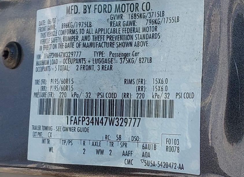 Photo 9 of 2007 Ford Focus S/SE/SES (VIN 1FAFP34N47W329777)