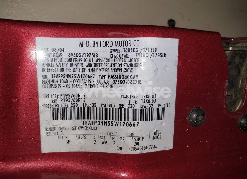 Photo 9 of 2005 Ford Focus ZX4 (VIN 1FAFP34N55W170667)