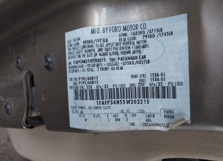 Photo 9 of 2005 Ford Focus ZX4 (VIN 1FAFP34N55W203215)