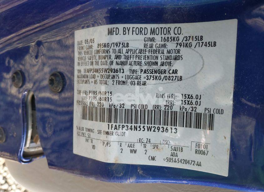 Photo 9 of 2005 Ford Focus ZX4 (VIN 1FAFP34N55W293613)