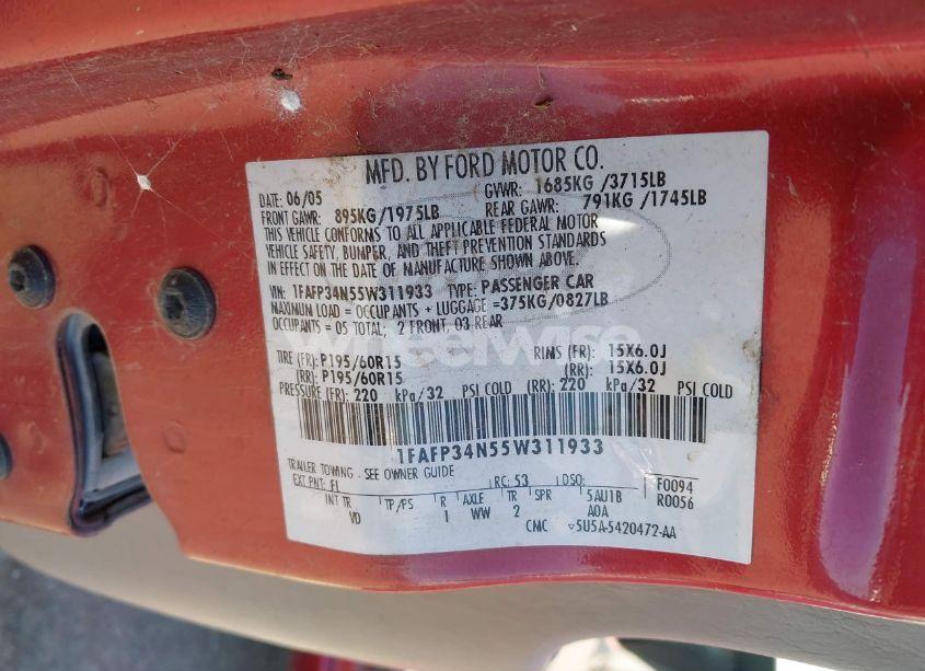 Photo 12 of 2005 Ford Focus ZX4 (VIN 1FAFP34N55W311933)