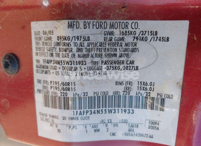 Photo 9 of 2005 Ford Focus ZX4 (VIN 1FAFP34N55W311933)