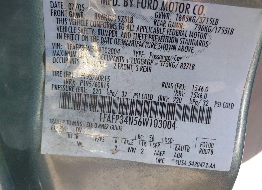 Photo 9 of 2006 Ford Focus ZX4 (VIN 1FAFP34N56W103004)