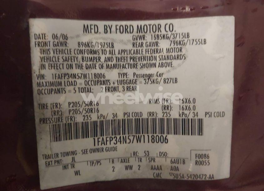 Photo 9 of 2007 Ford Focus S/SE/SES (VIN 1FAFP34N57W118006)