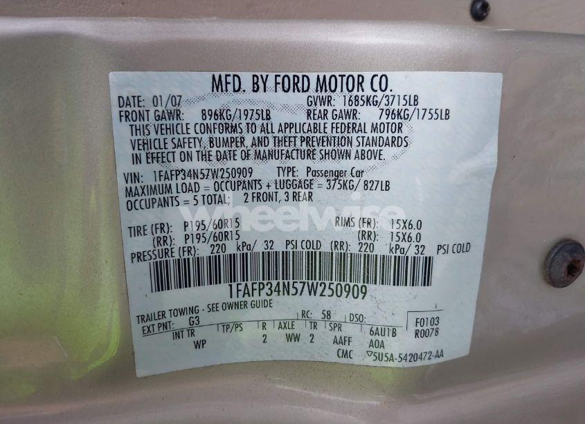 Photo 9 of 2007 Ford Focus S/SE/SES (VIN 1FAFP34N57W250909)