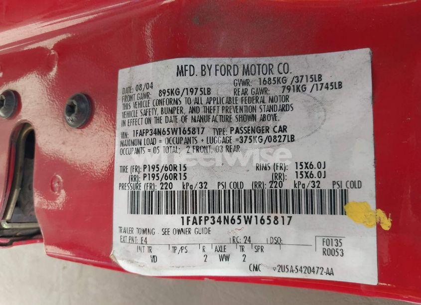 Photo 9 of 2005 Ford Focus ZX4 (VIN 1FAFP34N65W165817)