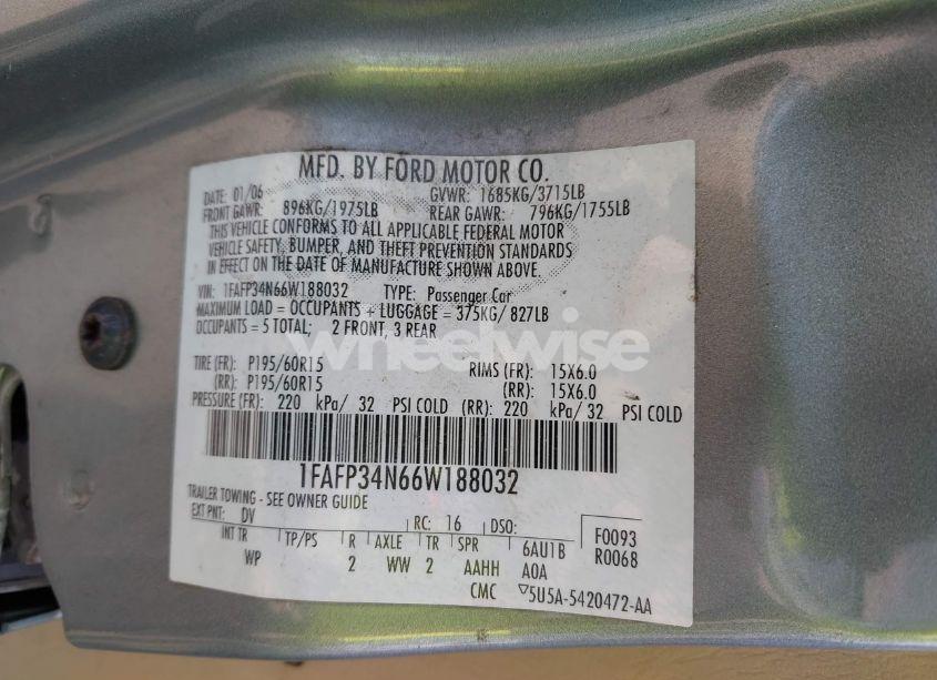 Photo 9 of 2006 Ford Focus ZX4 (VIN 1FAFP34N66W188032)