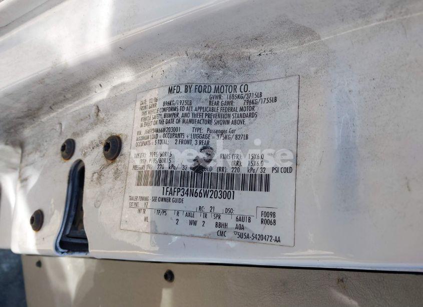 Photo 9 of 2006 Ford Focus ZX4 (VIN 1FAFP34N66W203001)