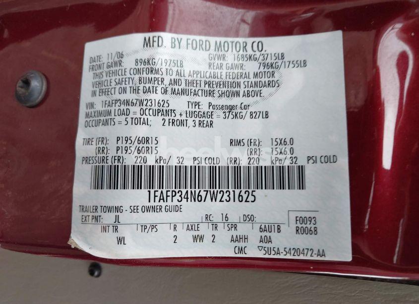 Photo 9 of 2007 Ford Focus S/SE/SES (VIN 1FAFP34N67W231625)