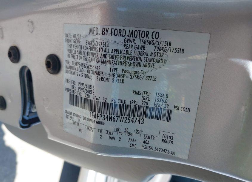 Photo 9 of 2007 Ford Focus S/SE/SES (VIN 1FAFP34N67W254743)