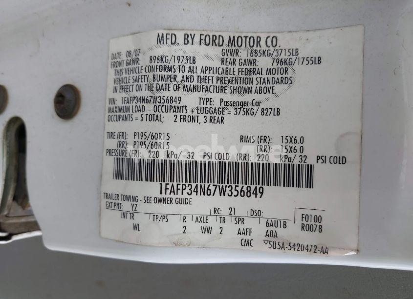 Photo 9 of 2007 Ford Focus S/SE/SES (VIN 1FAFP34N67W356849)