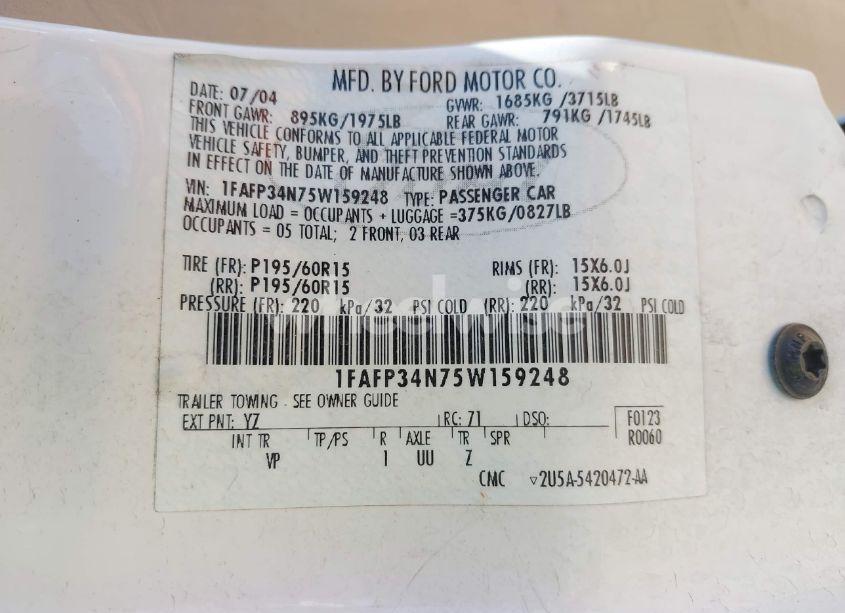 Photo 9 of 2005 Ford Focus ZX4 (VIN 1FAFP34N75W159248)