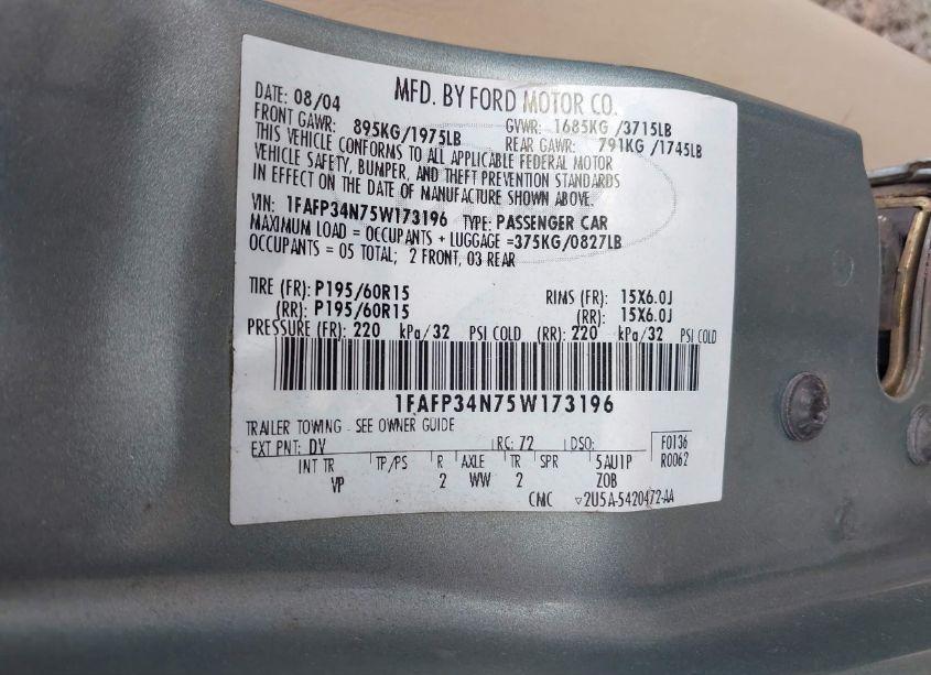 Photo 9 of 2005 Ford Focus ZX4 (VIN 1FAFP34N75W173196)