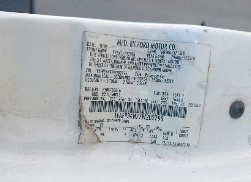 Photo 9 of 2007 Ford Focus S/SE/SES (VIN 1FAFP34N77W202795)