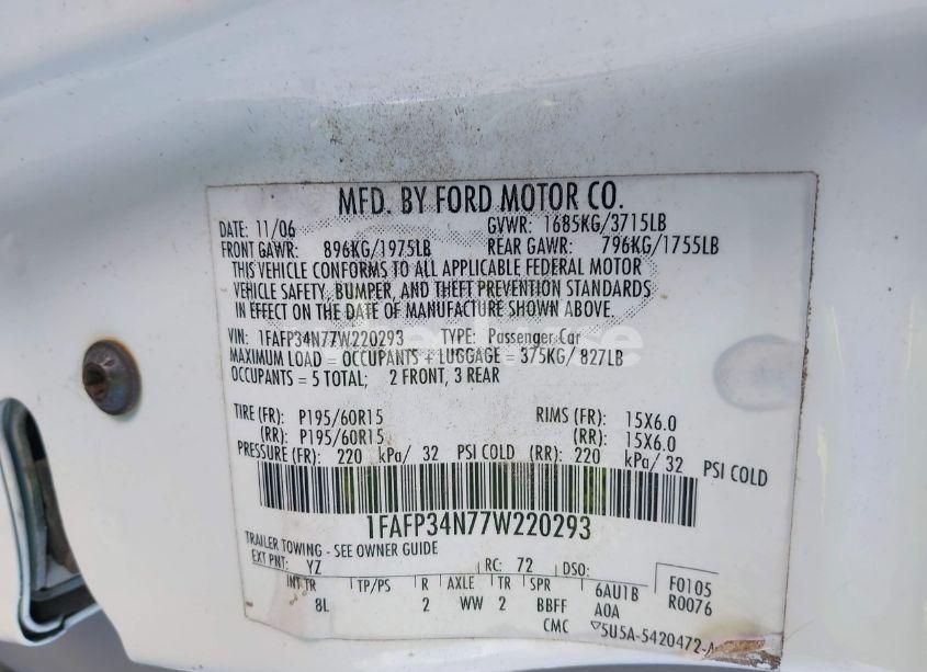 Photo 9 of 2007 Ford Focus S/SE/SES (VIN 1FAFP34N77W220293)