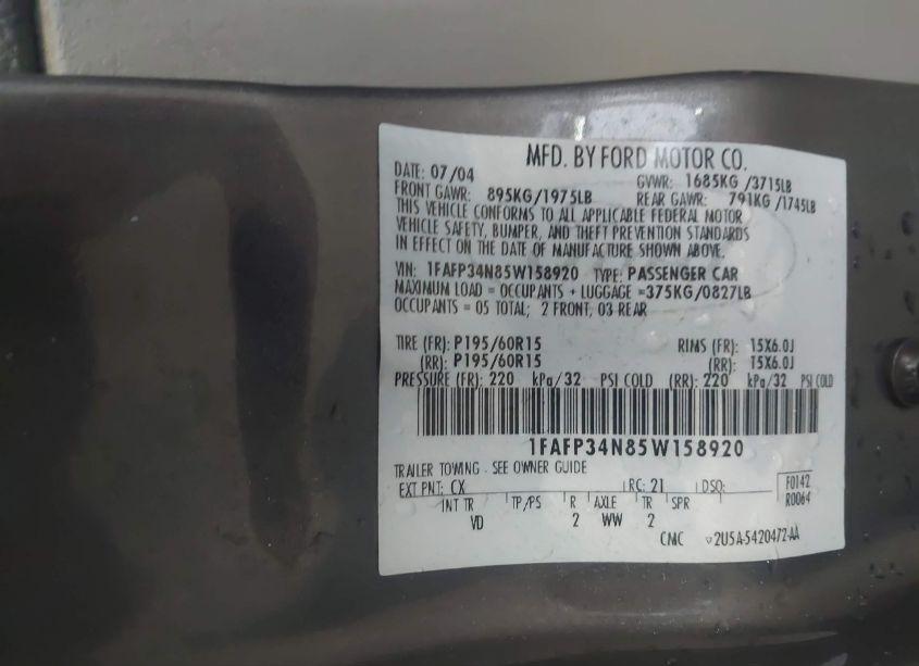 Photo 9 of 2005 Ford Focus ZX4 (VIN 1FAFP34N85W158920)