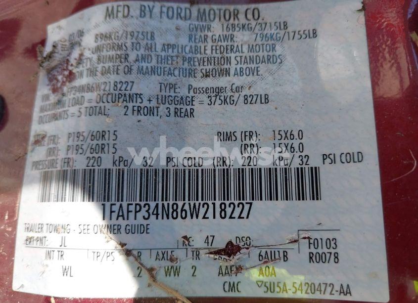 Photo 9 of 2006 Ford Focus ZX4 (VIN 1FAFP34N86W218227)