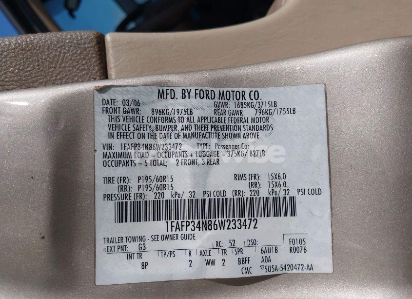 Photo 9 of 2006 Ford Focus ZX4 (VIN 1FAFP34N86W233472)