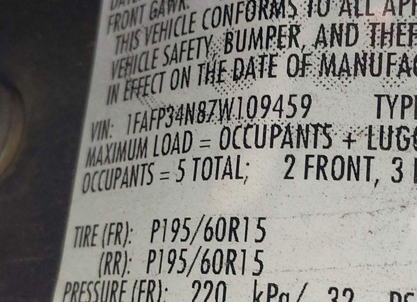 Photo 9 of 2007 Ford Focus S/SE/SES (VIN 1FAFP34N87W109459)