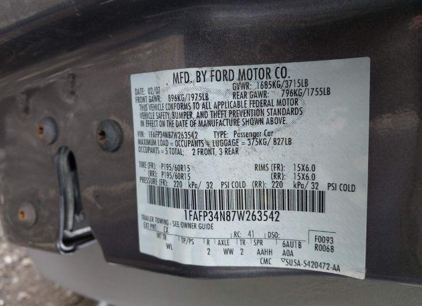 Photo 9 of 2007 Ford Focus S/SE/SES (VIN 1FAFP34N87W263542)