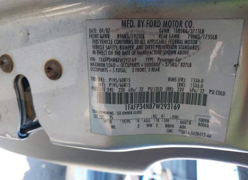 Photo 9 of 2007 Ford Focus S/SE/SES (VIN 1FAFP34N87W293169)