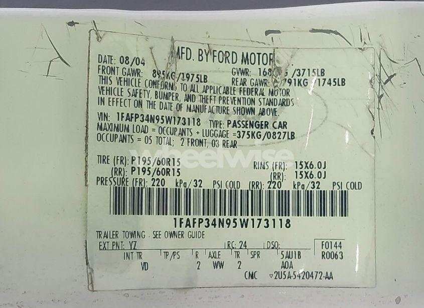 Photo 9 of 2005 Ford Focus ZX4 (VIN 1FAFP34N95W173118)