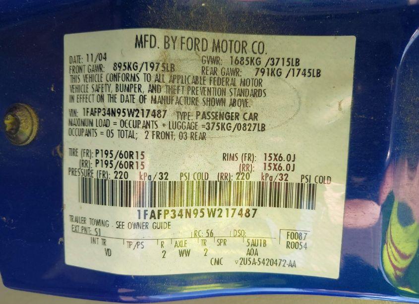 Photo 9 of 2005 Ford Focus ZX4 (VIN 1FAFP34N95W217487)