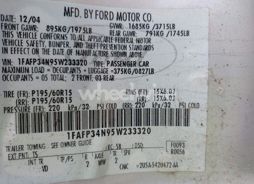 Photo 9 of 2005 Ford Focus ZX4 (VIN 1FAFP34N95W233320)