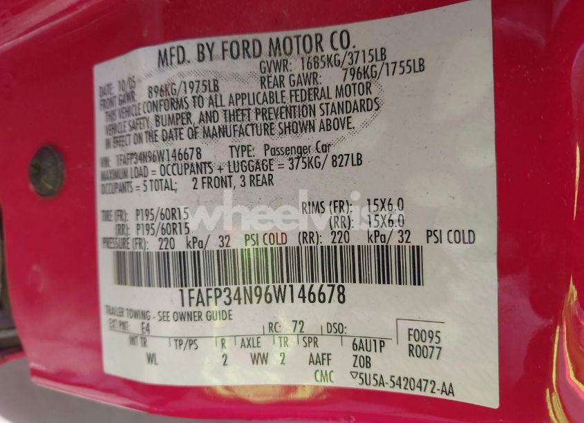 Photo 9 of 2006 Ford Focus ZX4 (VIN 1FAFP34N96W146678)