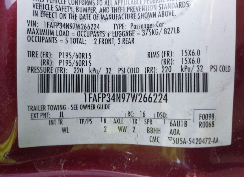 Photo 9 of 2007 Ford Focus S/SE/SES (VIN 1FAFP34N97W266224)