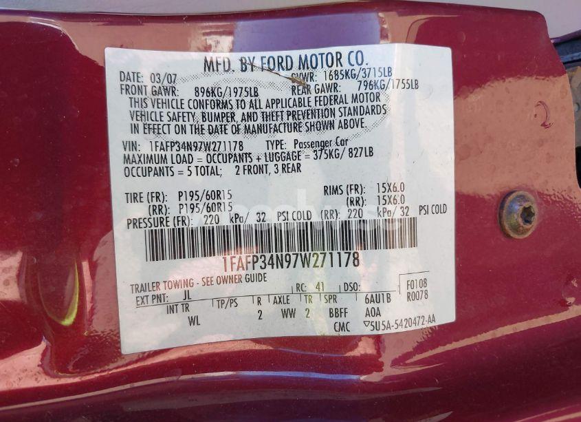 Photo 9 of 2007 Ford Focus S/SE/SES (VIN 1FAFP34N97W271178)