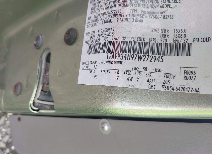 Photo 9 of 2007 Ford Focus S/SE/SES (VIN 1FAFP34N97W272945)