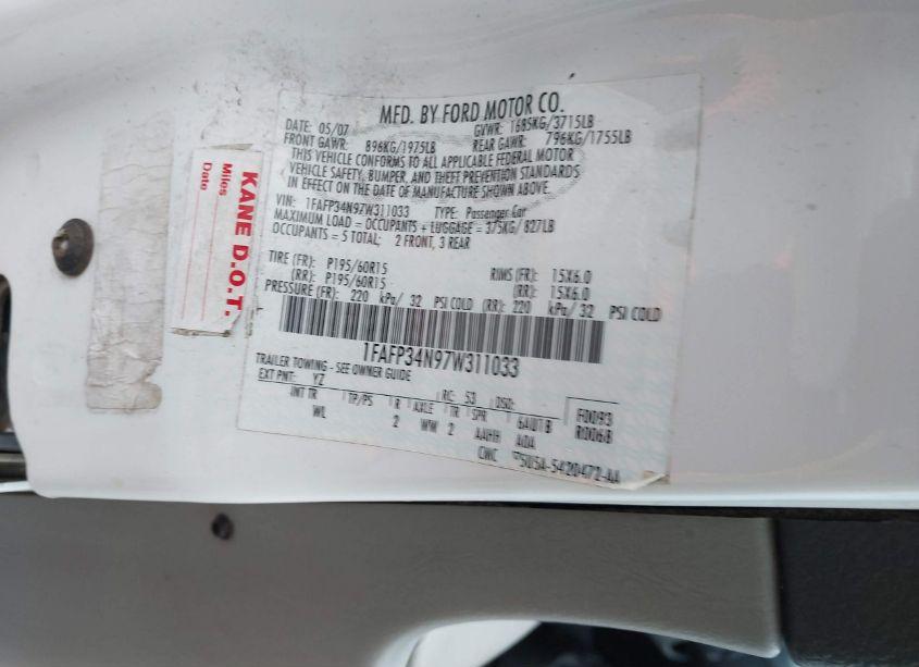 Photo 9 of 2007 Ford Focus ZX4/S/SE/SES (VIN 1FAFP34N97W311033)