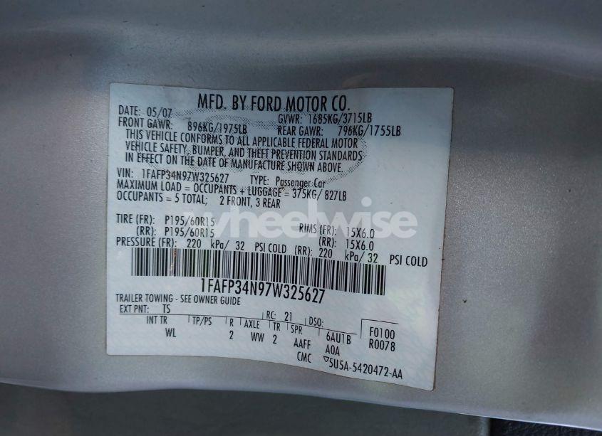Photo 9 of 2007 Ford Focus S/SE/SES (VIN 1FAFP34N97W325627)