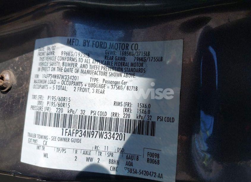 Photo 9 of 2007 Ford Focus S/SE/SES (VIN 1FAFP34N97W334201)