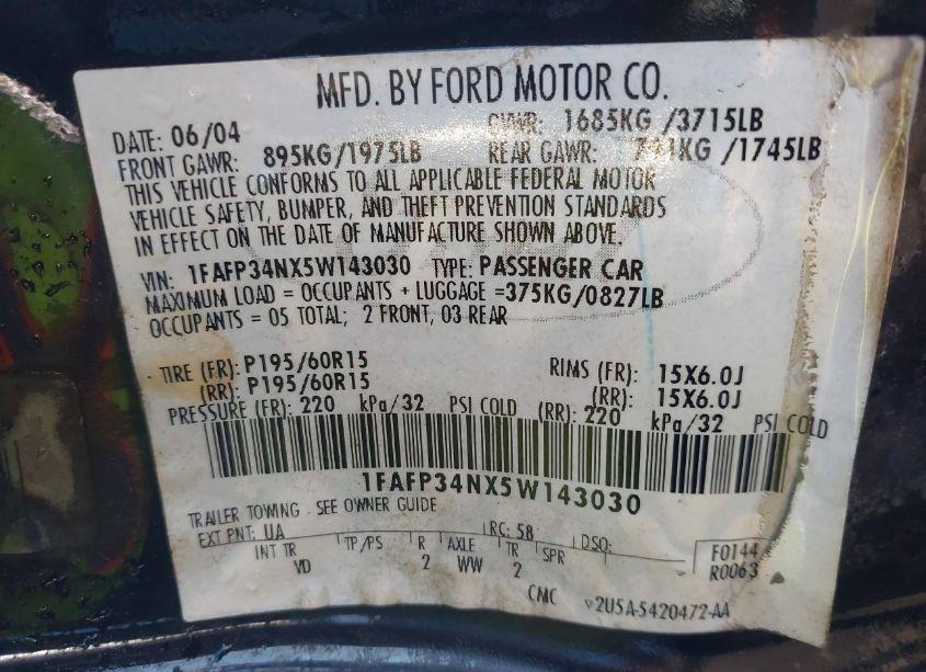 Photo 9 of 2005 Ford Focus ZX4 (VIN 1FAFP34NX5W143030)