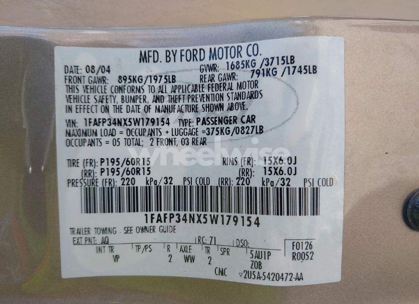 Photo 9 of 2005 Ford Focus ZX4 (VIN 1FAFP34NX5W179154)