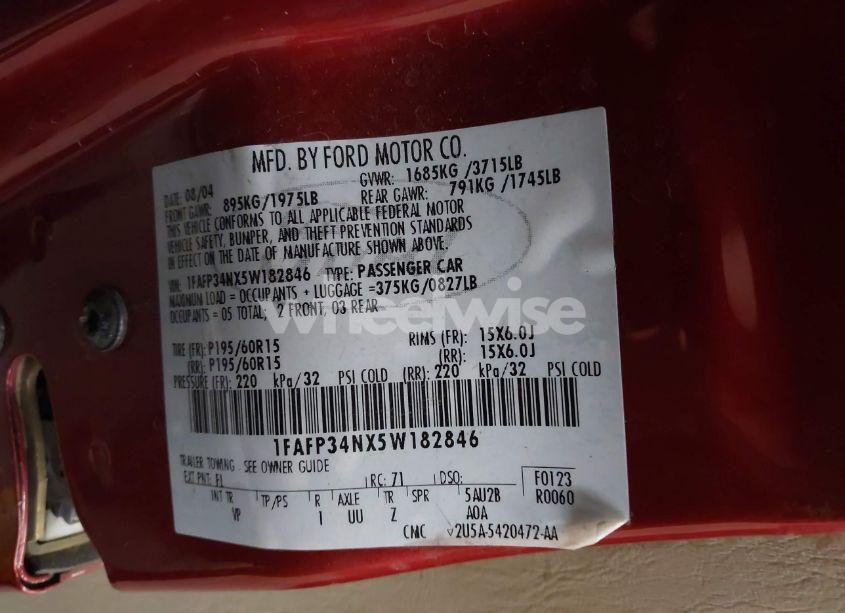 Photo 9 of 2005 Ford Focus ZX4 (VIN 1FAFP34NX5W182846)