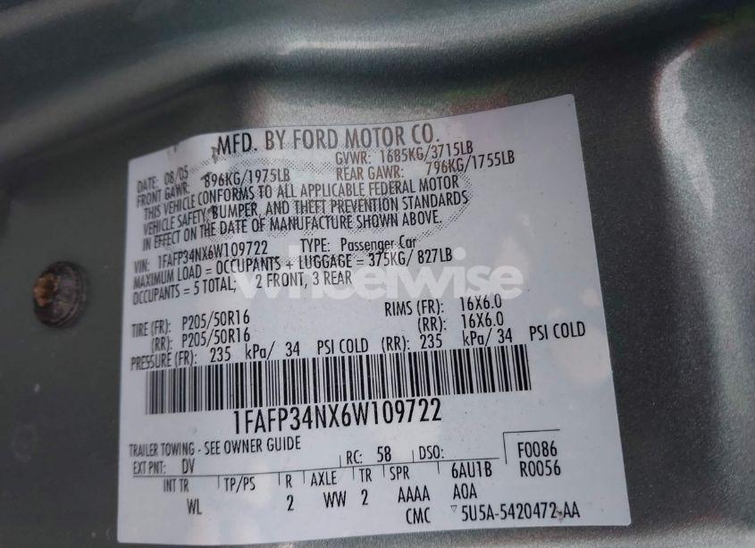 Photo 9 of 2006 Ford Focus ZX4 (VIN 1FAFP34NX6W109722)