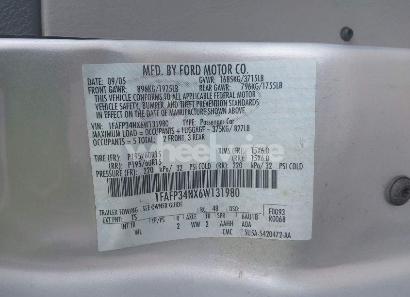 Photo 9 of 2006 Ford Focus ZX4 (VIN 1FAFP34NX6W131980)